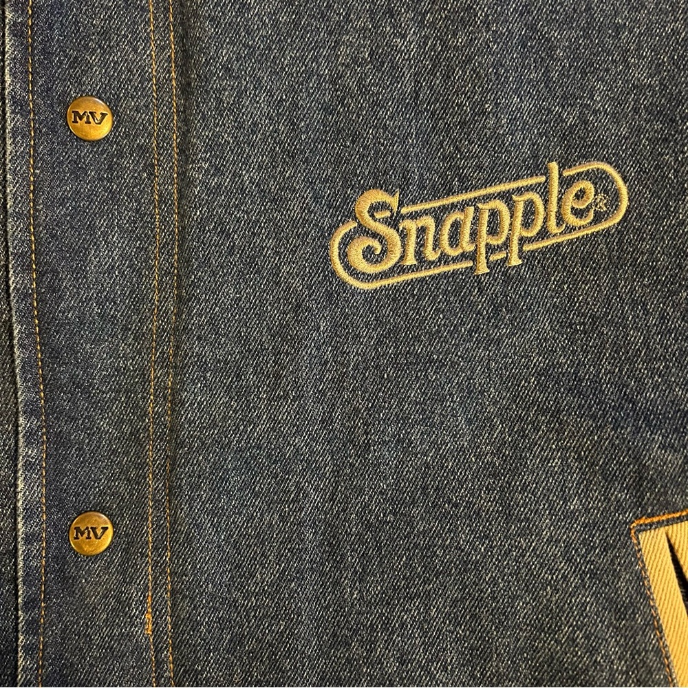 90s Snapple Denim Varsity Jacket Bomber Coat Button Front XL - Picture 6 of 7